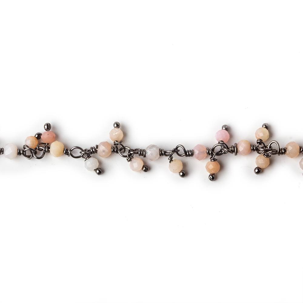 3mm Pink Peruvian Opal micro faceted round Black Gold Dangling Chain by the foot (ONLINE ORDER ONLY)