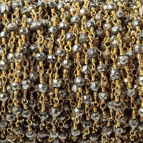3mm Pyrite faceted rondelle Gold plated Chain by the foot 38 pcs (ONLINE ORDER ONLY)