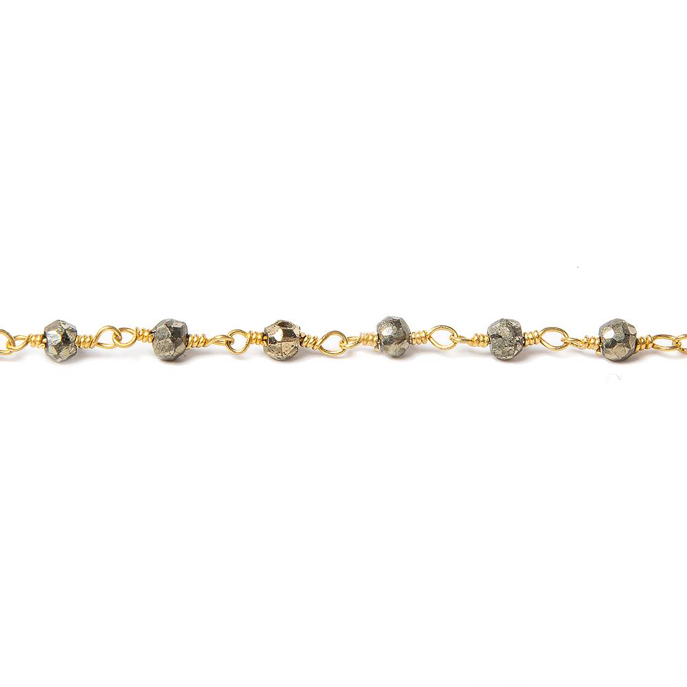 3mm Pyrite faceted rondelle Gold plated Chain by the foot 38 pcs (ONLINE ORDER ONLY)