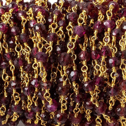 3mm Rhodolite Garnet Gold plated Wire Wrapped Chain (ONLINE ORDER ONLY)
