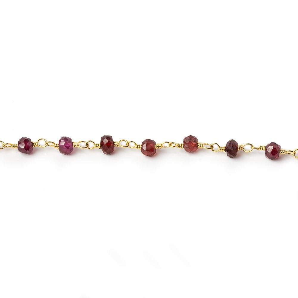3mm Rhodolite Garnet Gold plated Wire Wrapped Chain (ONLINE ORDER ONLY)