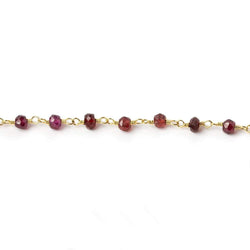 3mm Rhodolite Garnet Gold plated Wire Wrapped Chain (ONLINE ORDER ONLY)