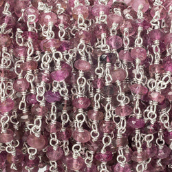 3mm Rubelite Tourmaline faceted rondelle .925 Sterling Silver Chain by the foot 47 pieces (ONLINE ORDER ONLY)