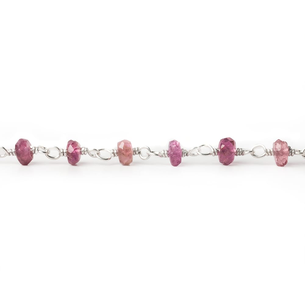 3mm Rubelite Tourmaline faceted rondelle .925 Sterling Silver Chain by the foot 47 pieces (ONLINE ORDER ONLY)