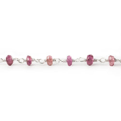 3mm Rubelite Tourmaline faceted rondelle .925 Sterling Silver Chain by the foot 47 pieces (ONLINE ORDER ONLY)