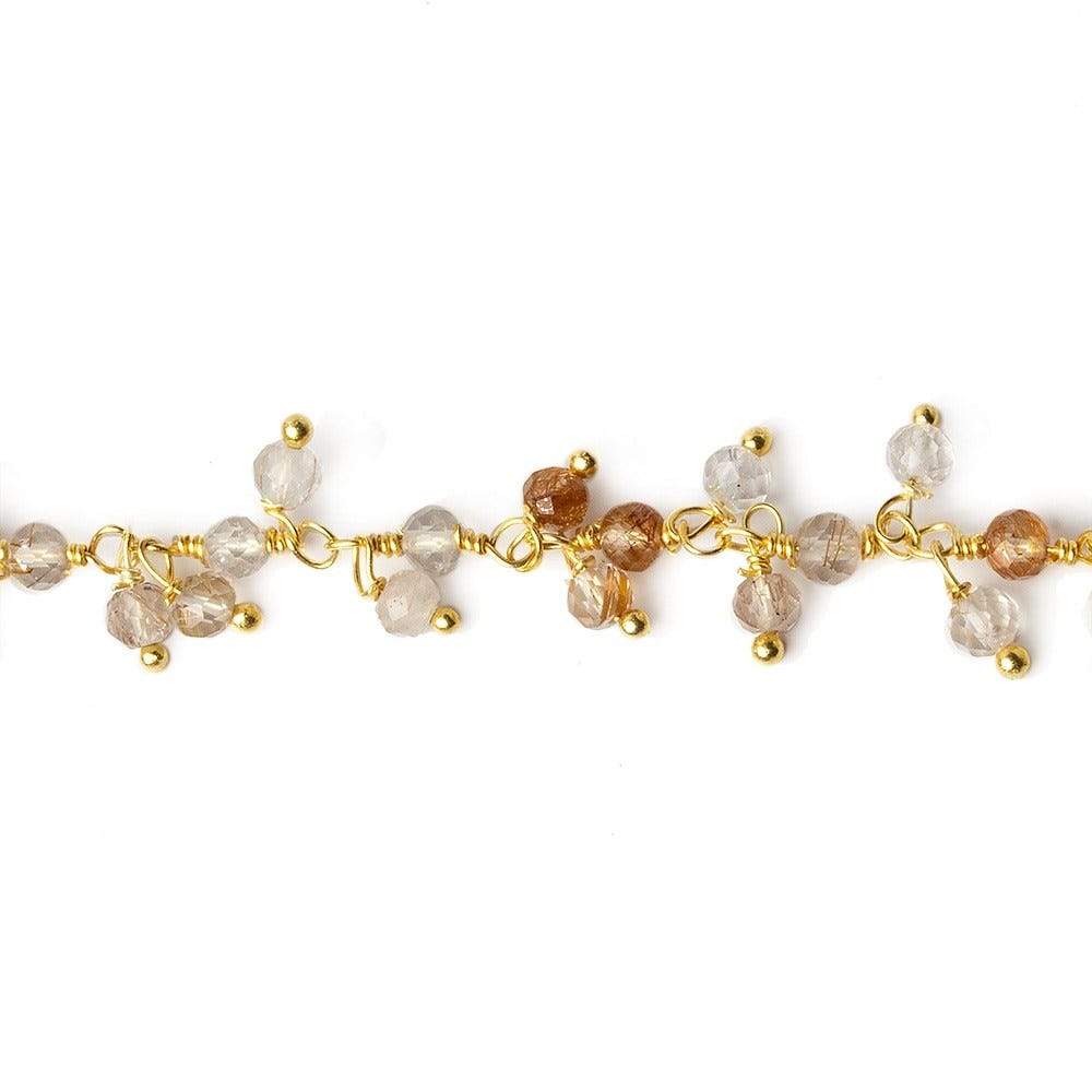 3mm Rutilated Quartz micro-faceted round Gold Dangling Chain by the foot (ONLINE ORDER ONLY)