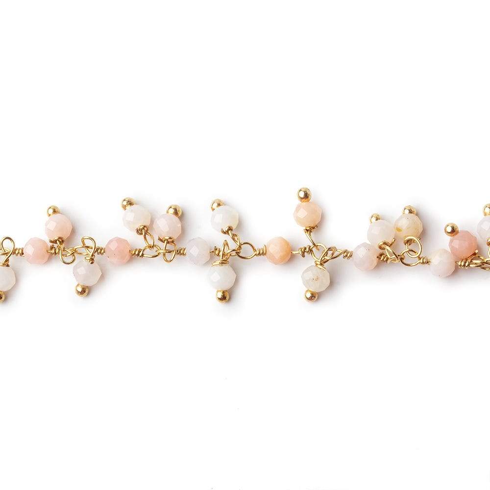 3mm Shaded Pink Peruvian Opal micro faceted round Gold plated Dangle Chain by the foot (ONLINE ORDER ONLY)