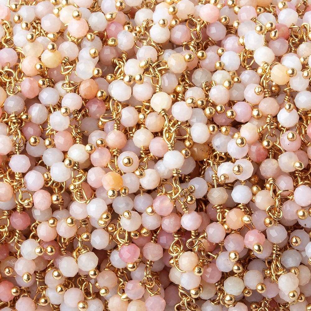 3mm Shaded Pink Peruvian Opal micro faceted round Gold plated Dangle Chain by the foot (ONLINE ORDER ONLY)
