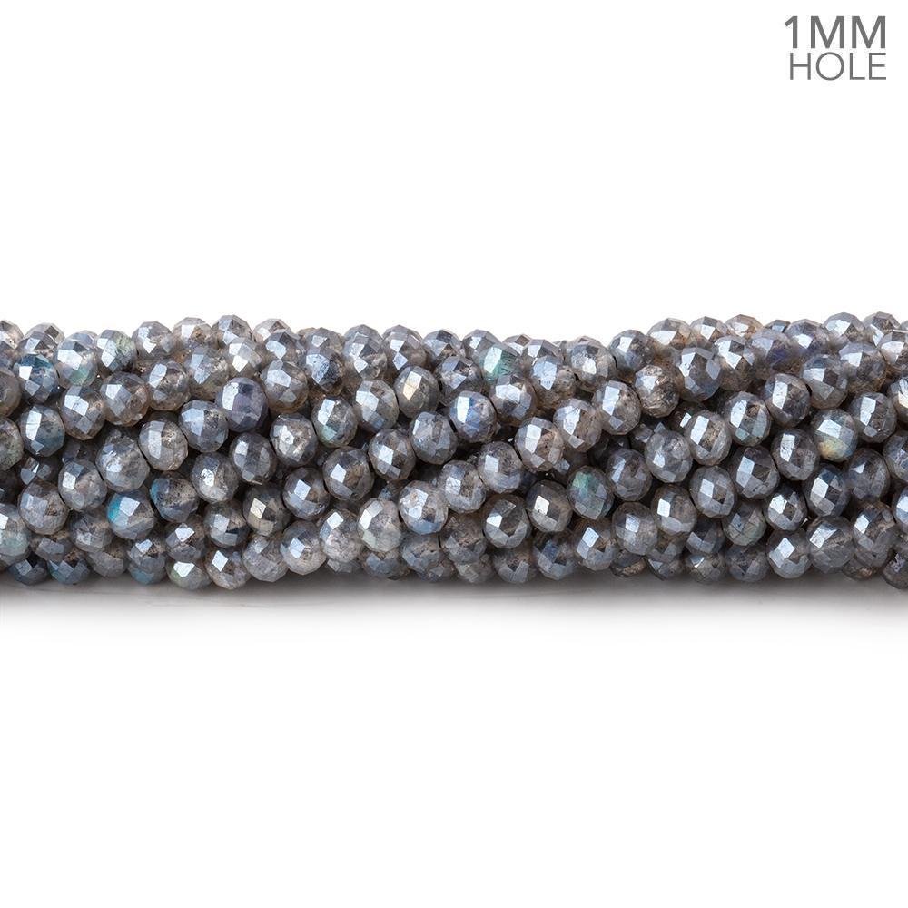 3mm Silver Metallic Labradorite MicroFaceted rondelles 1mm drill hole 140 beads AAA (ONLINE ORDER ONLY)