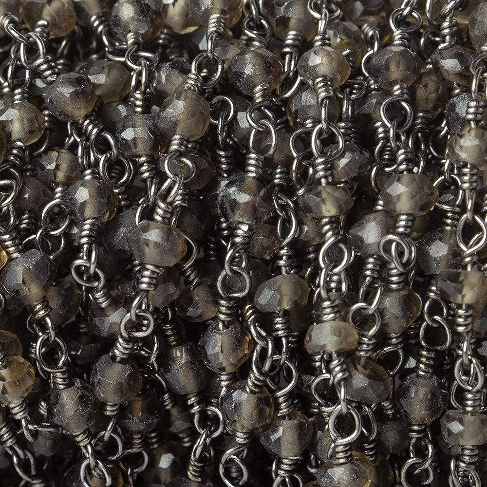 3mm Smoky Quartz faceted rondelle Black Gold plated Chain by the foot 40 pcs (ONLINE ORDER ONLY)