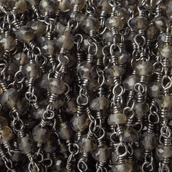 3mm Smoky Quartz faceted rondelle Black Gold plated Chain by the foot 40 pcs (ONLINE ORDER ONLY)