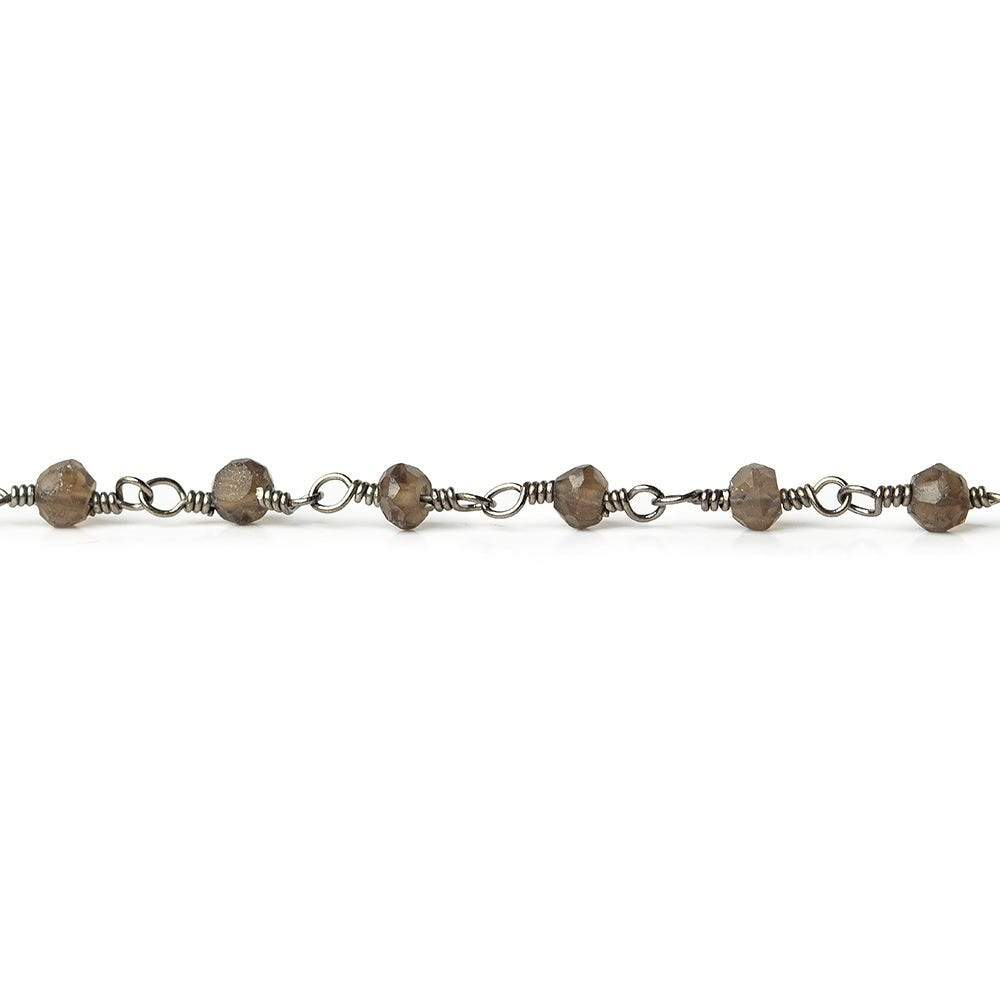 3mm Smoky Quartz faceted rondelle Black Gold plated Chain by the foot 40 pcs (ONLINE ORDER ONLY)