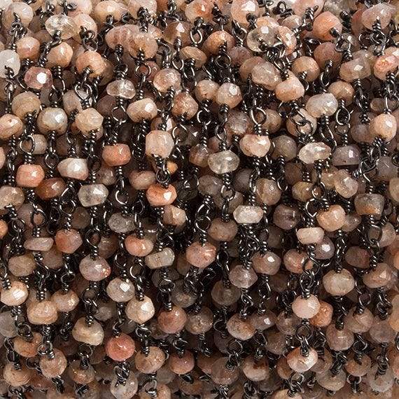 3mm Sunstone faceted rondelle Black Gold Chain by the foot 36 pieces (ONLINE ORDER ONLY)