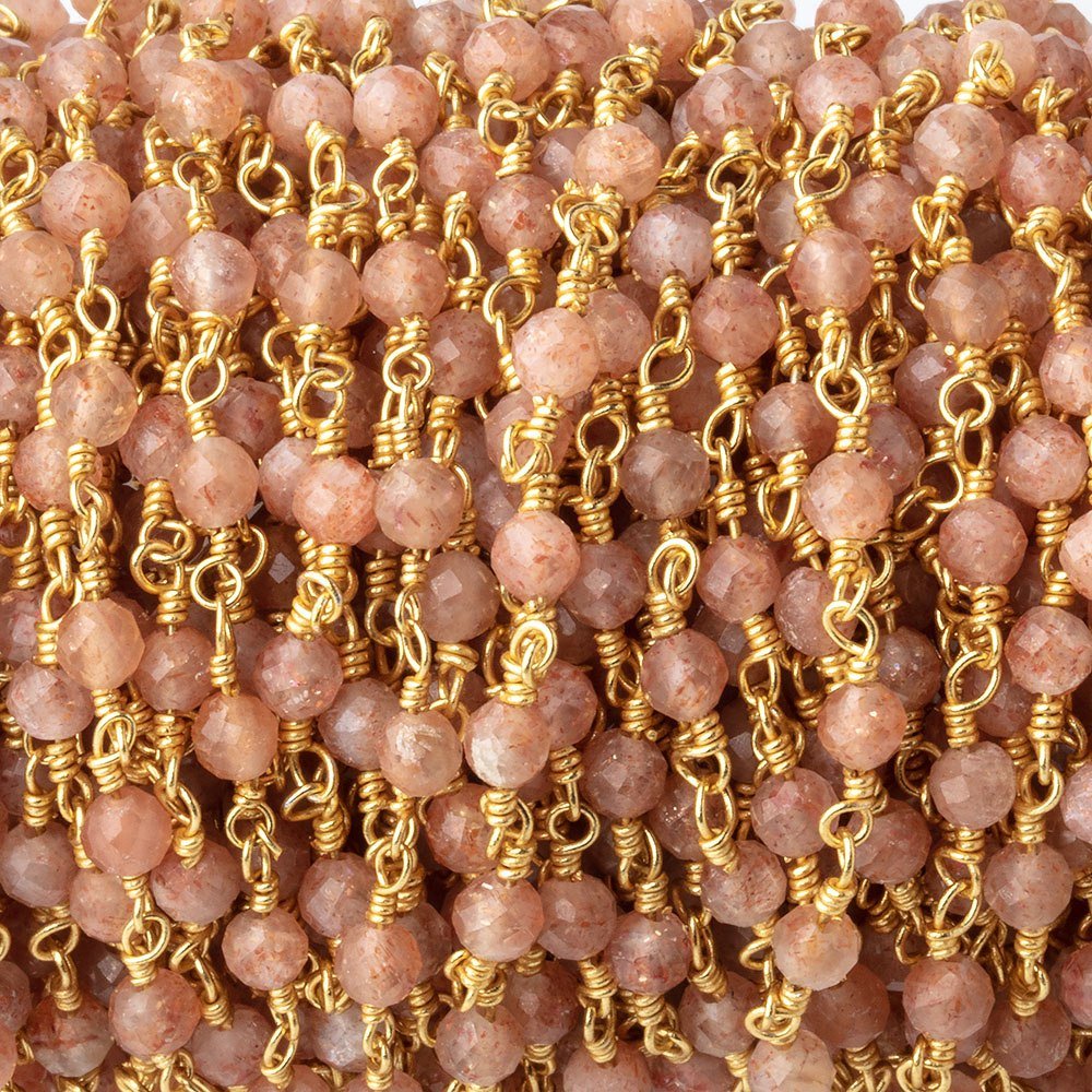 3mm Sunstone Micro Faceted Rounds on Gold Plated Chain (ONLINE ORDER ONLY)