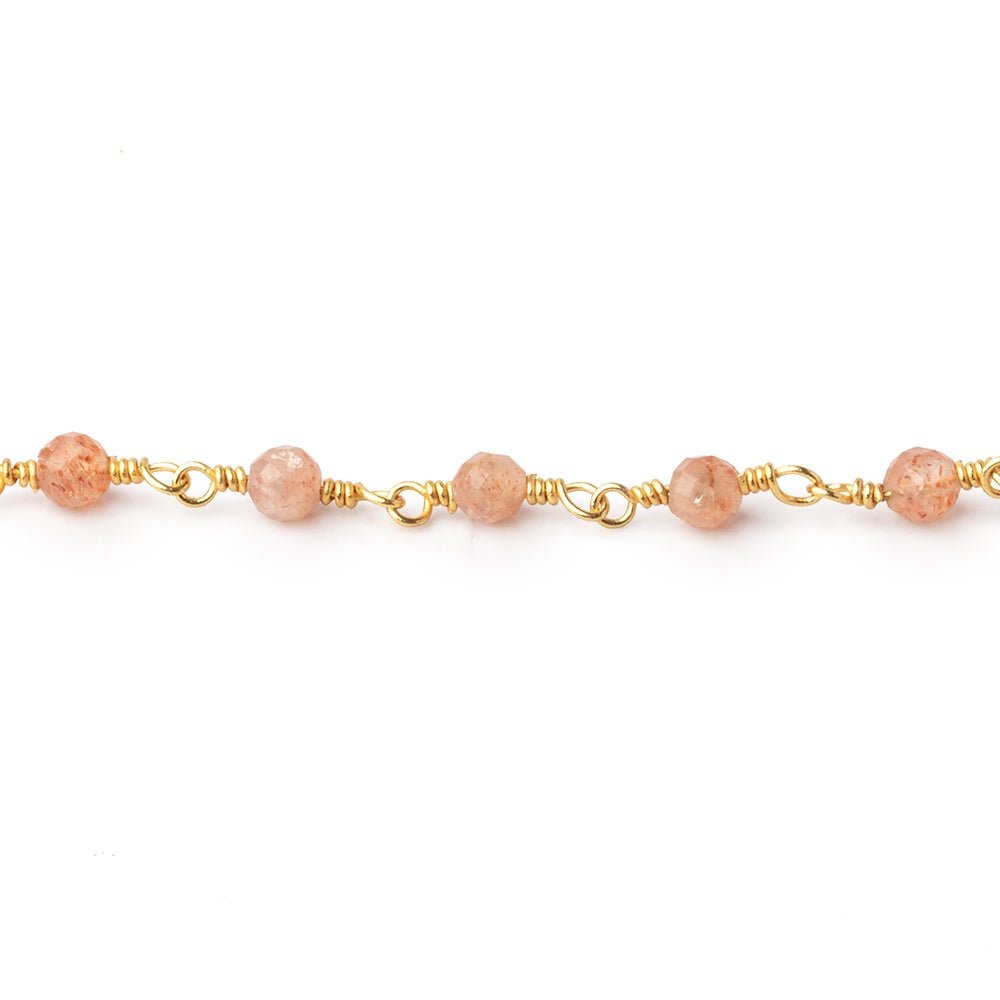 3mm Sunstone Micro Faceted Rounds on Gold Plated Chain (ONLINE ORDER ONLY)
