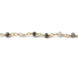 3mm Tourmalinated Quartz faceted rondelle Gold plated Chain by the foot 40 pcs