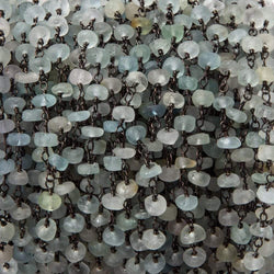 4-4.5mm Matte Aquamarine & Beryl rondelle Black Gold Chain by the foot 25 pcs