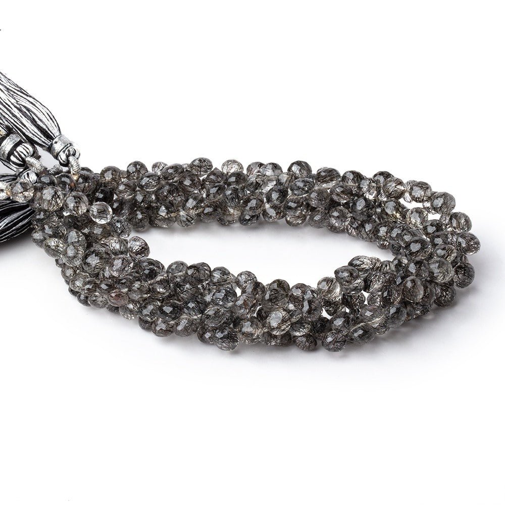 4-5mm Black Tourmalinated Quartz Faceted Candy Kiss Beads 9 inch 76 pieces AA (ONLINE ORDER ONLY)
