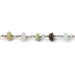 4-5mm Blue Peruvian Opal Faceted Rondelles on Black Gold Plated Chain