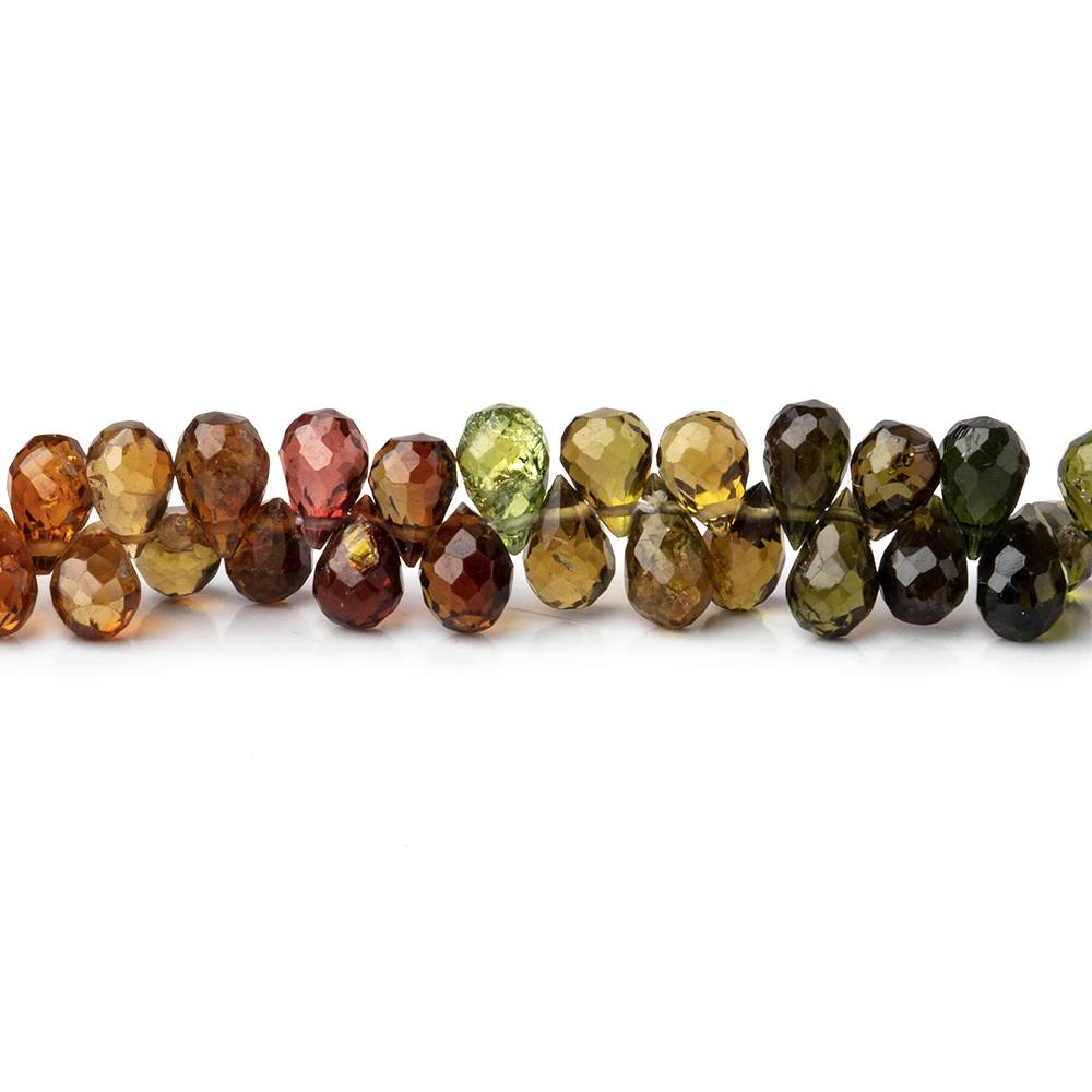 4-5mm Green and Brown Tourmaline Faceted Tear Drop 8 inch 110 beads AA (ONLINE ORDER ONLY)