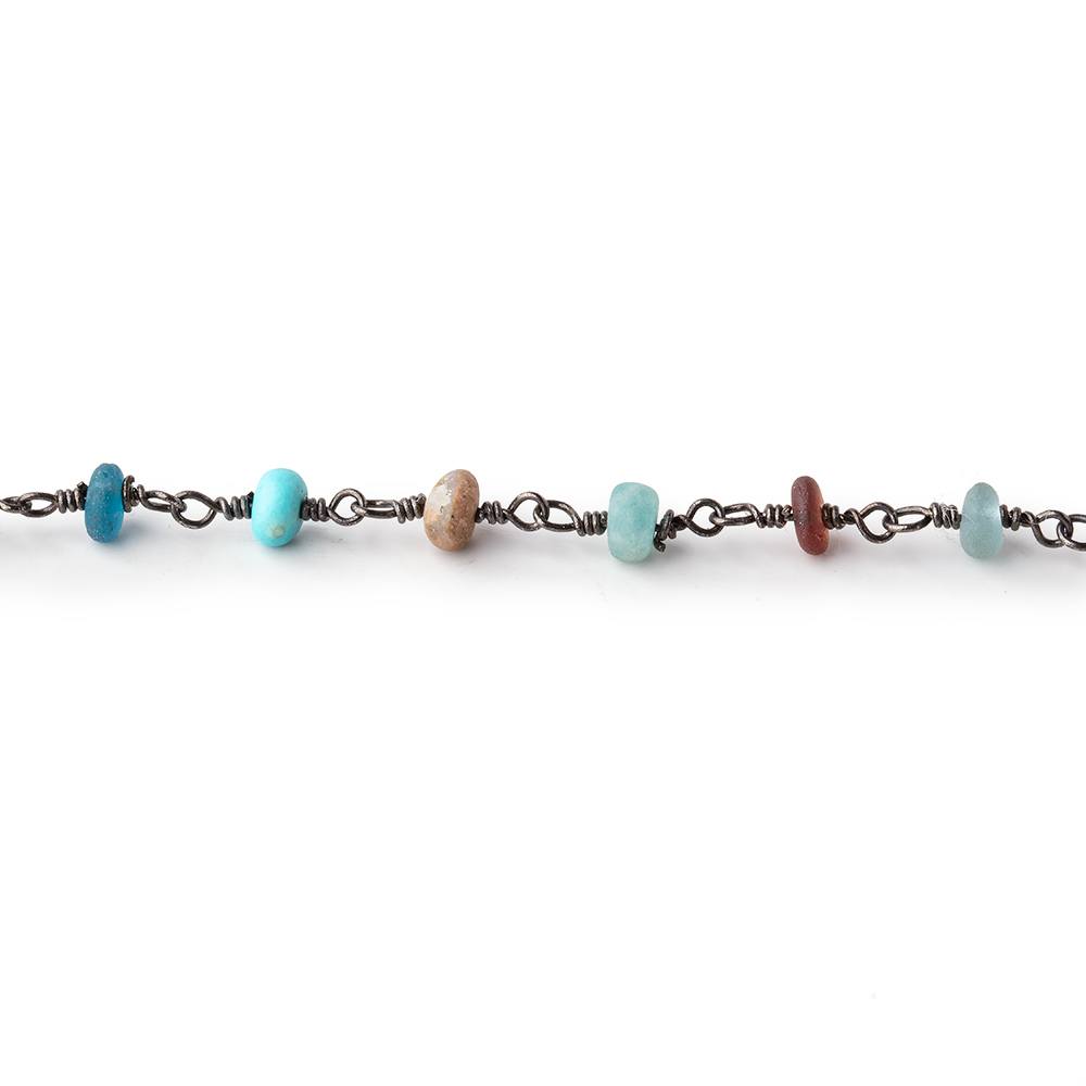 4-5mm Matte Multi Gem Plain Rondelles on Black Gold Plated Chain by the Foot 33 pcs (ONLINE ORDER ONLY)