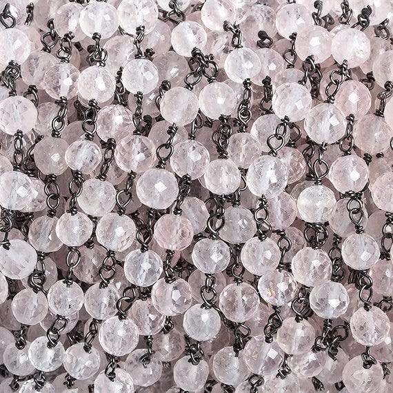 4-5mm Rose Quartz faceted round Black Gold .925 Chain by the foot 34 beads (ONLINE ORDER ONLY)