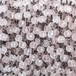 4-5mm Rose Quartz faceted round Black Gold .925 Chain by the foot 34 beads (ONLINE ORDER ONLY)
