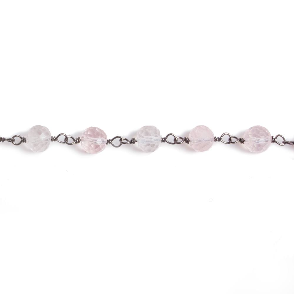 4-5mm Rose Quartz faceted round Black Gold .925 Chain by the foot 34 beads (ONLINE ORDER ONLY)
