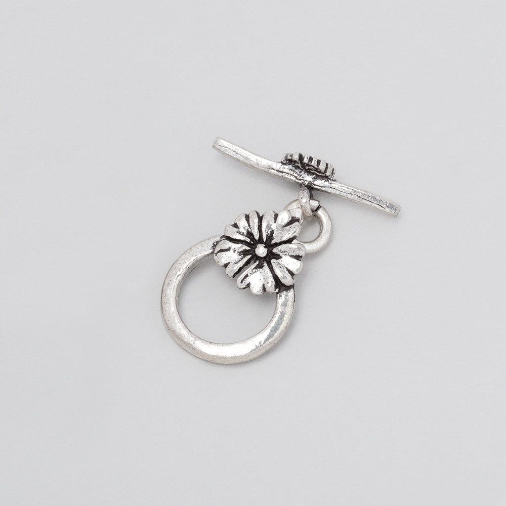 11.5mm Antiqued Sterling Silver Flower Toggle 1 piece (ONLINE ORDER ONLY)