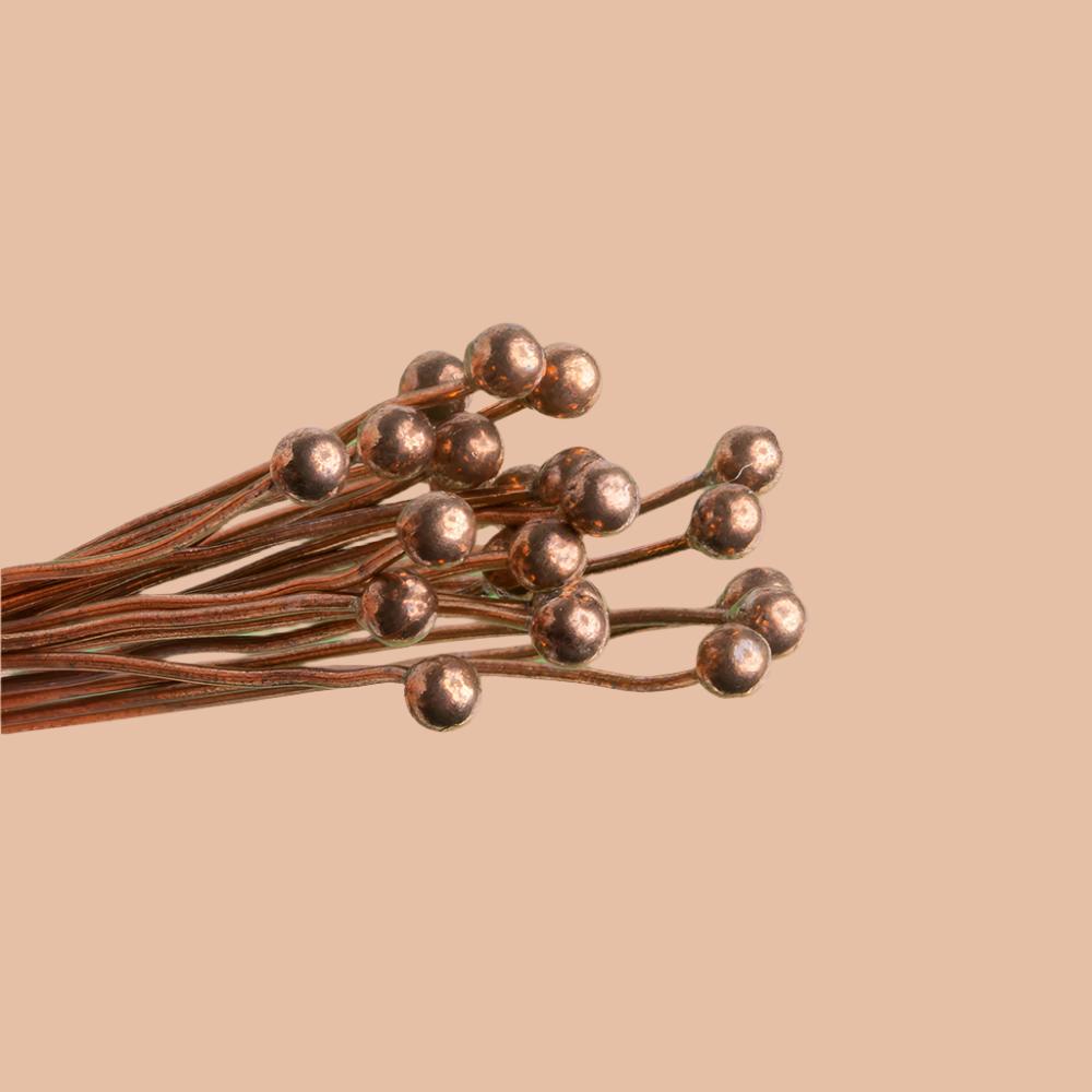 3mm Copper Headpin 26 gauge 2 inch length, Plain Ball Head diameter, 22 pieces per bag (ONLINE ORDER ONLY)