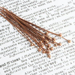 3mm Copper Headpin 26 gauge 2 inch length, Plain Ball Head diameter, 22 pieces per bag (ONLINE ORDER ONLY)