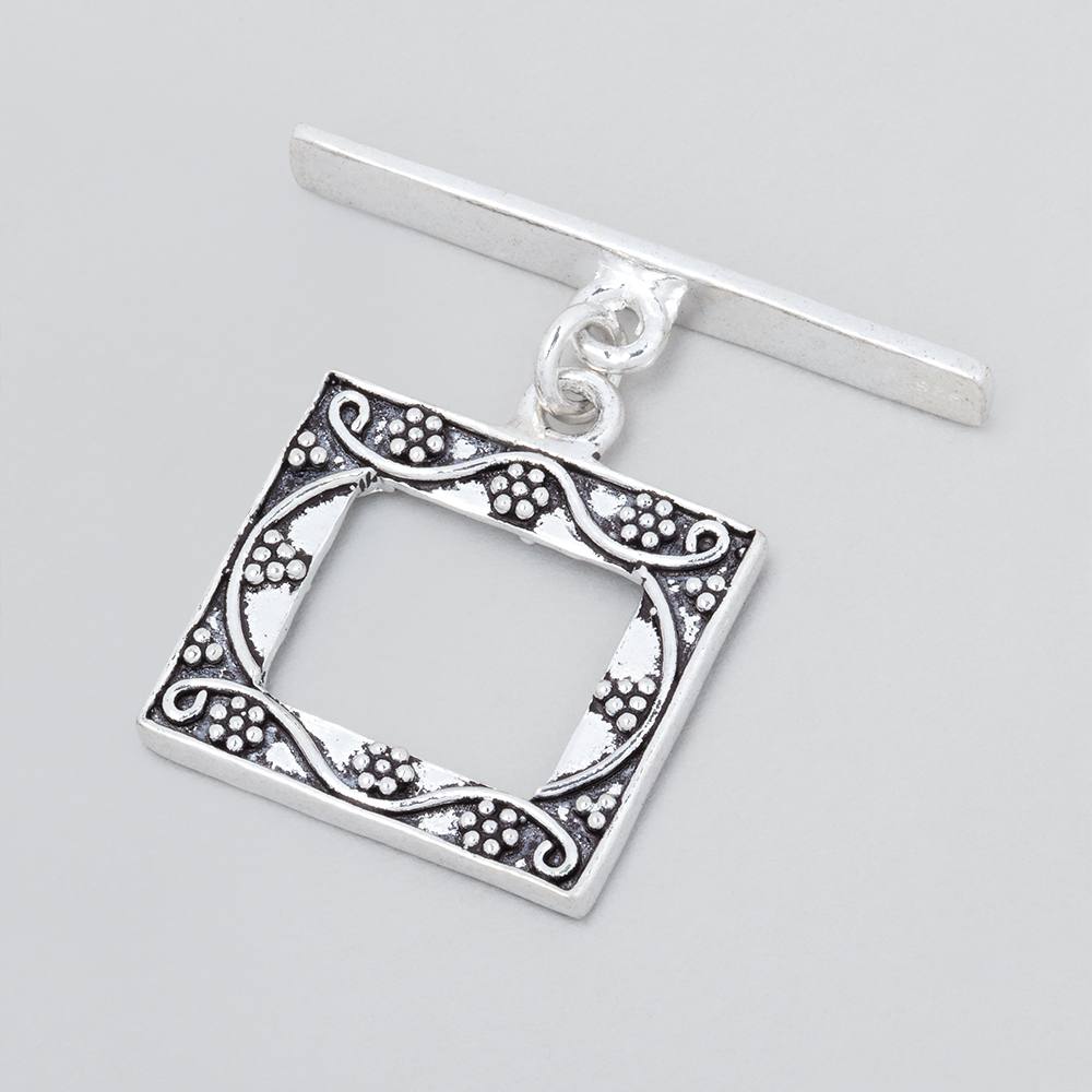 18x20mm Antiqued Sterling Silver Rectangular Floral Toggle 1 piece (ONLINE ORDER ONLY)