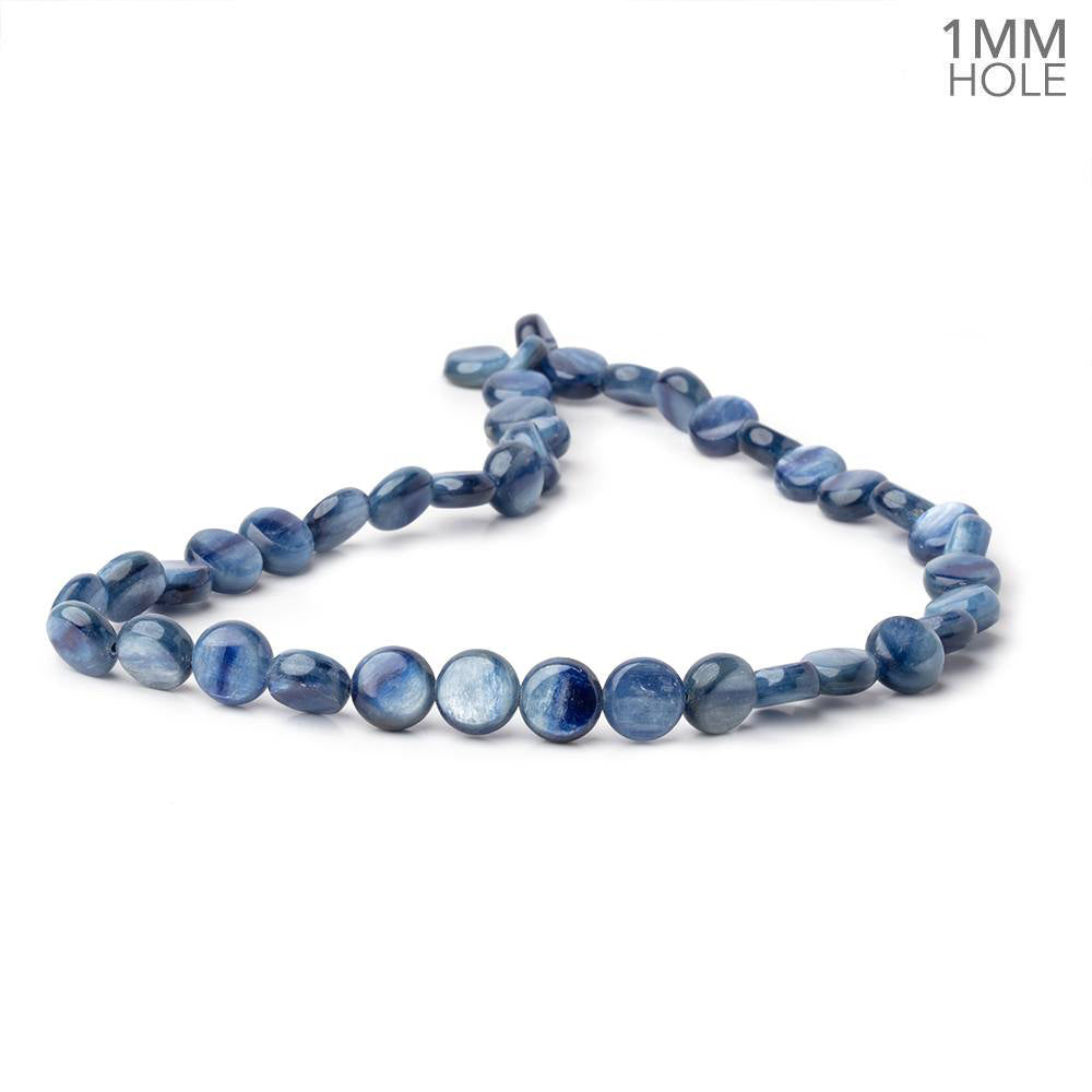 8mm Ceylon Blue Kyanite Plain Coins 16 inch 52 Beads 1mm Hole (ONLINE ORDER ONLY)
