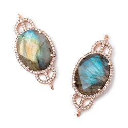 34x18mm Rose Gold Bezel CZ & Labradorite Edwardian Oval East West Connector 1 focal bead (ONLINE ORDER ONLY)