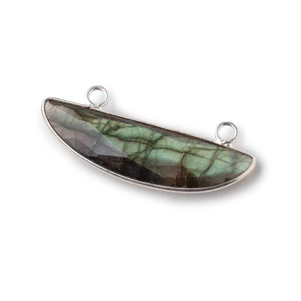 40x11mm Silver Bezeled Labradorite Faceted Half Moon East West Connector 1 pc (ONLINE ORDER ONLY)