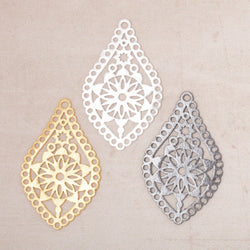 40x24mm Brushed Filigree Tear Drop Charm Set of 2 pieces