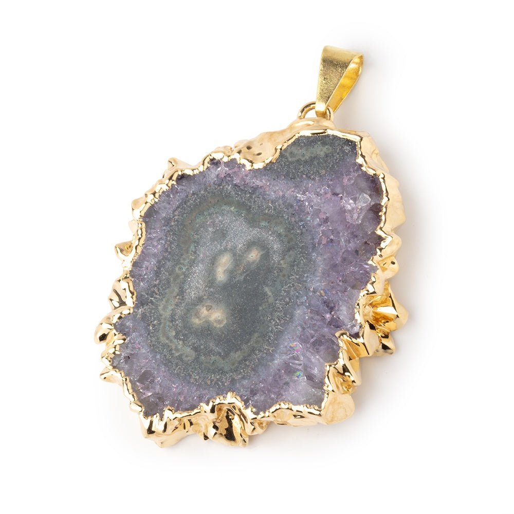 40x34mm Gold Leafed Amethyst Solar Quartz Slice Pendant 1 focal piece (ONLINE ORDER ONLY)