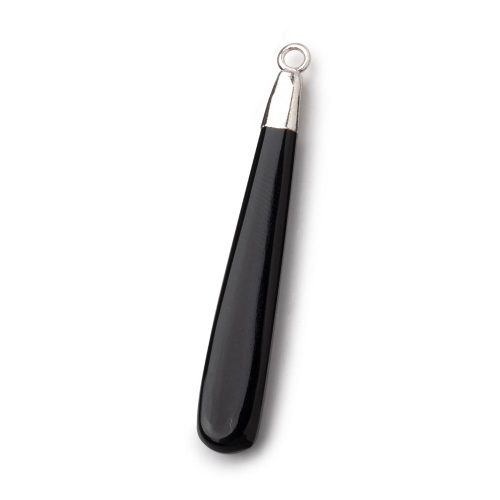 40x6mm Silver Leafed Black Onyx Plain Pear Pendant 1 piece (ONLINE ORDER ONLY)