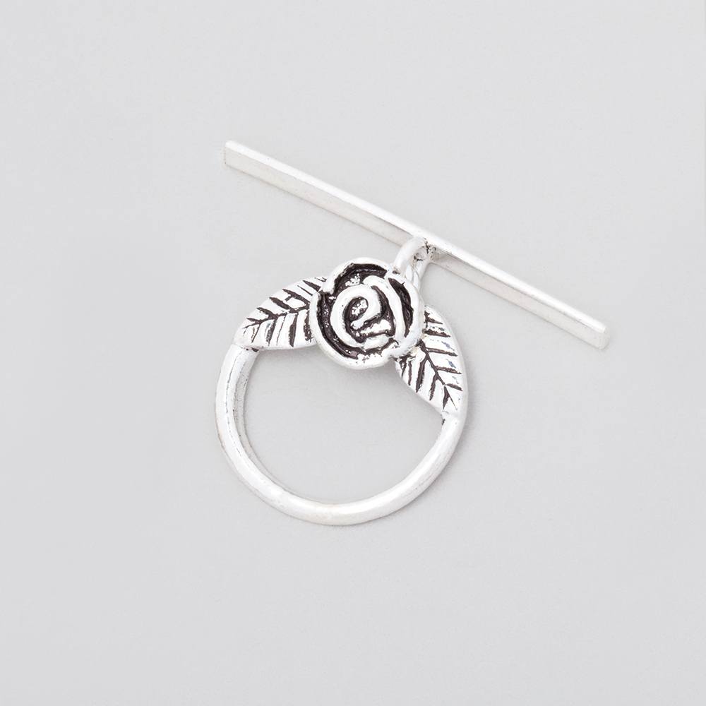 17mm Antiqued Sterling Silver Round Toggle Rose Design 1 piece (ONLINE ORDER ONLY)