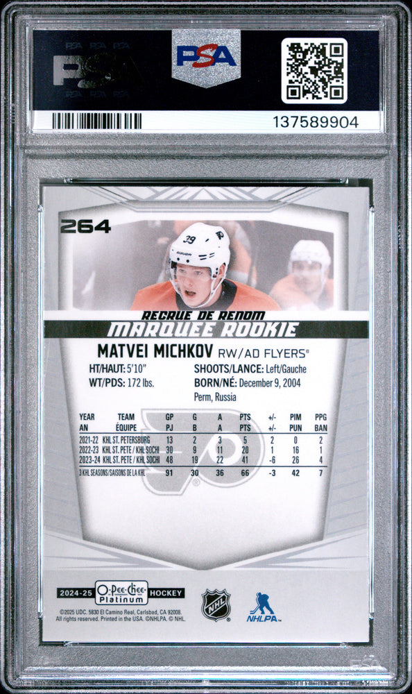Graded 2024 O-Pee-Chee Platinum Matvei Michkov #264 Rookie RC Hockey Card PSA 10 Gem Mint