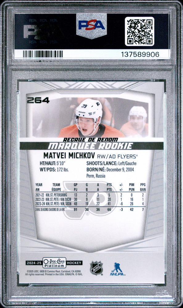 Graded 2024 O-Pee-Chee Platinum Matvei Michkov #264 Rookie RC Hockey Card PSA 9 Mint