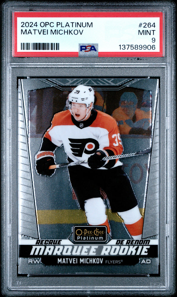 Graded 2024 O-Pee-Chee Platinum Matvei Michkov #264 Rookie RC Hockey Card PSA 9 Mint