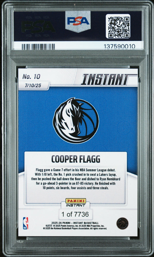 Graded 2025 Panini Instant Cooper Flagg #10 Rookie RC Basketball Card PSA 10 Gem Mint (ONLINE ORDER ONLY)