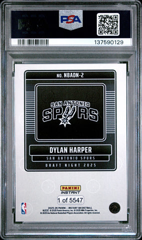 Graded 2025 Panini Instant Dylan Harper #2 Draft Night Rookie RC Basketball Card PSA 10 Gem Mint (ONLINE ORDER ONLY)