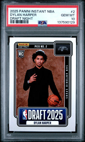 Graded 2025 Panini Instant Dylan Harper #2 Draft Night Rookie RC Basketball Card PSA 10 Gem Mint (ONLINE ORDER ONLY)