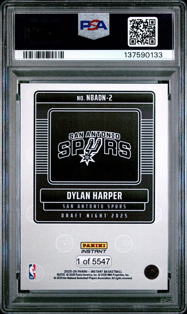 Graded 2025 Panini Instant Dylan Harper #2 Draft Night Rookie RC Basketball Card PSA 9 Mint (ONLINE ORDER ONLY)