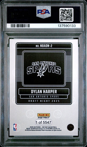 Graded 2025 Panini Instant Dylan Harper #2 Draft Night Rookie RC Basketball Card PSA 9 Mint (ONLINE ORDER ONLY)