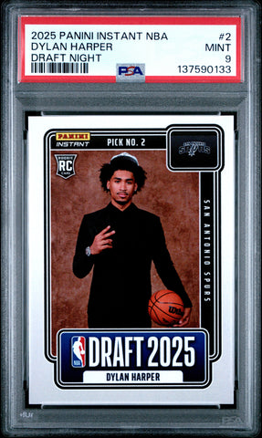 Graded 2025 Panini Instant Dylan Harper #2 Draft Night Rookie RC Basketball Card PSA 9 Mint (ONLINE ORDER ONLY)