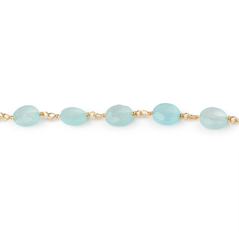 7x5mm Seafoam Blue Chalcedony Faceted Oval on Gold Plated Chain (ONLINE ORDER ONLY)
