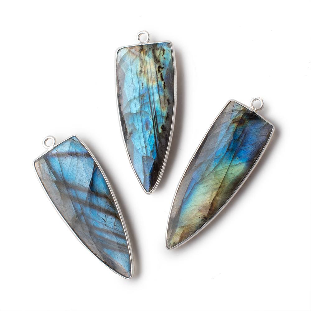 41x17mm Silver Bezeled Labradorite faceted point focal pendant 1 piece (ONLINE ORDER ONLY)